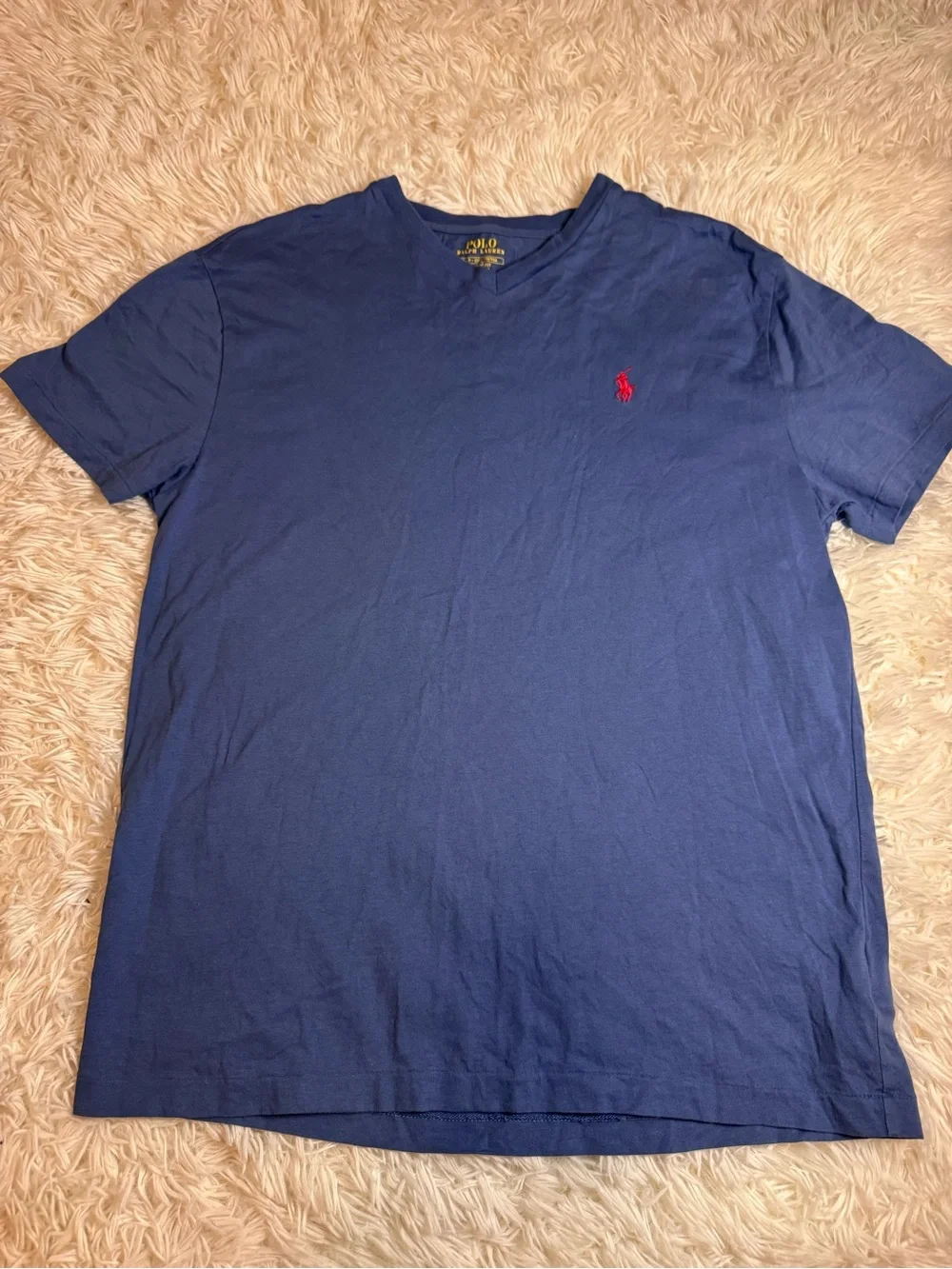 Polo by Ralph Lauren Men’s Navy V-Neck Tee with Red Pony